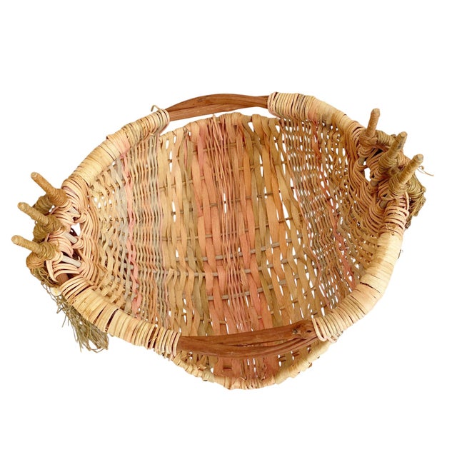 1980s Handwoven Twig Handle Nautical Colorful Basket With Tassels & Shells For Sale In New York - Image 6 of 7