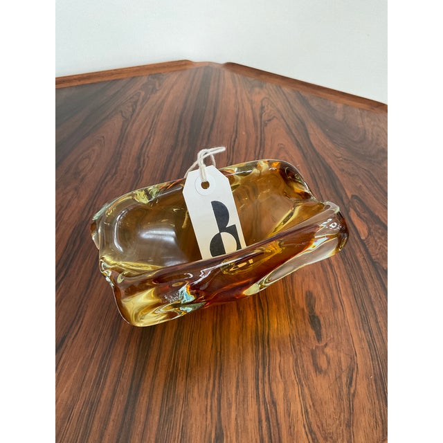 Amber Mid 20th Century Murano Style Sommerso Glass Ashtray in Amber and Citrine For Sale - Image 8 of 8