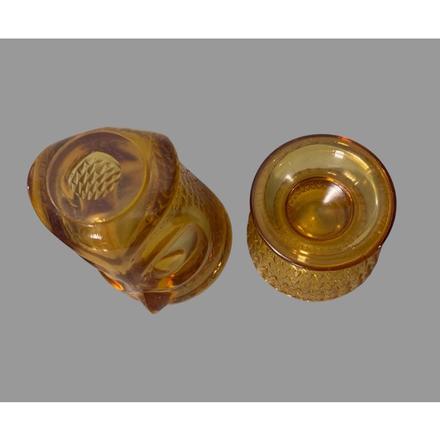 Vintage Viking Amber Glass Art Deco Figural Owl Fairy Lamp Votive Candle For Sale - Image 4 of 7