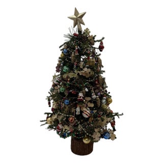 Handmade By Kathy Hilton Holiday Mini Tree With Tree Stump Base, Ornaments & Santas For Sale