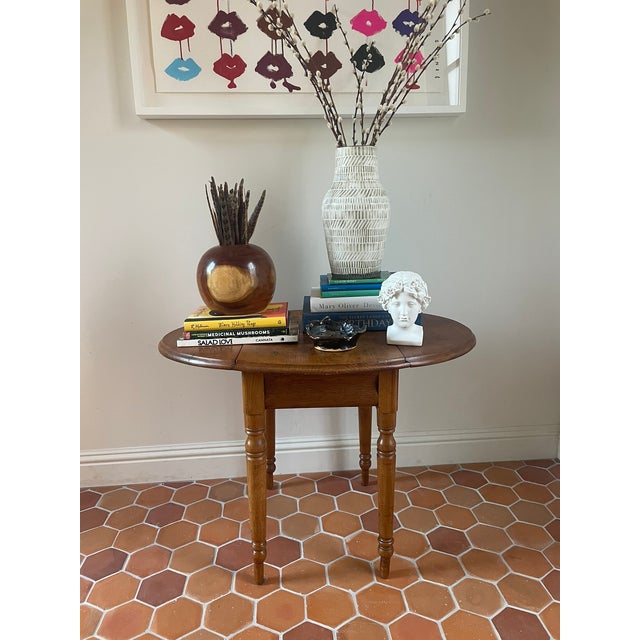 Vintage Oak Drop-Leaf Side Table For Sale - Image 4 of 9