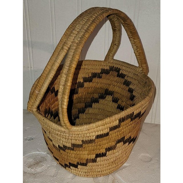 1940s Decorative Hand Woven Basket For Sale - Image 4 of 7