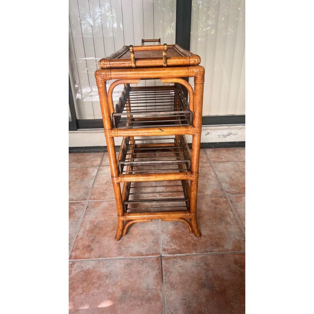 1990s 1990s Maitland-Smith Rattan & Bamboo Bar Cart / Wine Rack With Removable Tray For Sale - Image 5 of 12