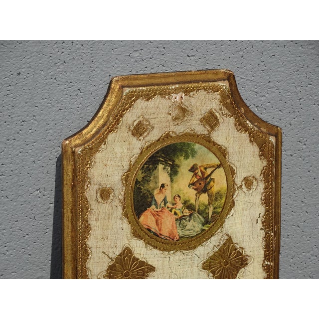 Vintage Italian Gold Gilt Tole Hand Painted Plaque Wall Picture For Sale In Los Angeles - Image 6 of 12