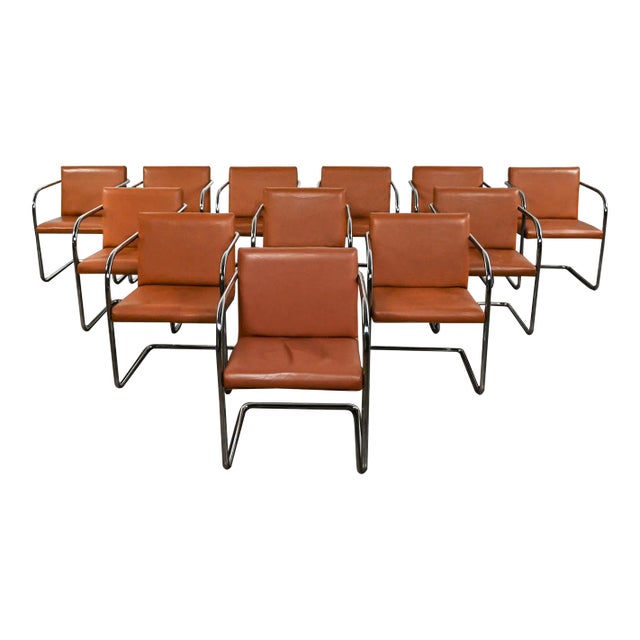 Late 20th to Early 21st Century Thonet Bauhaus Brno Style Chairs Chrome & Cognac Leather Cantilever Set of 12 For Sale