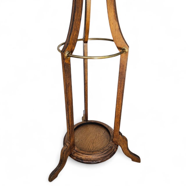 1900 - 1909 Antique Arts & Crafts Quarter Sawn Tiger Oak Hall Tree & Umbrella Stand, C. 1900 For Sale - Image 5 of 12