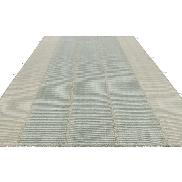2010s Rug & Kilim’s Contemporary Kilim With Textural Blue and White Stripes For Sale - Image 5 of 7