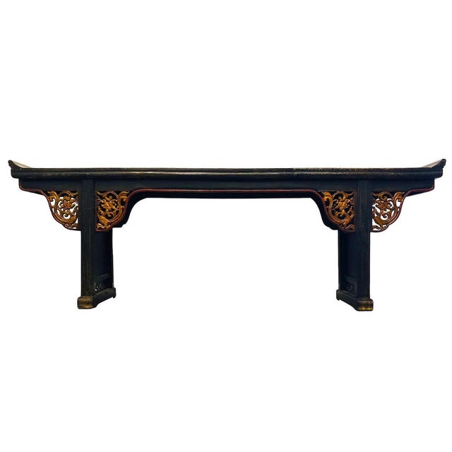Exceptionally long - over eight foot - hand-carved Qing dynasty Chinese altar table circa 19th century. Ebony black...