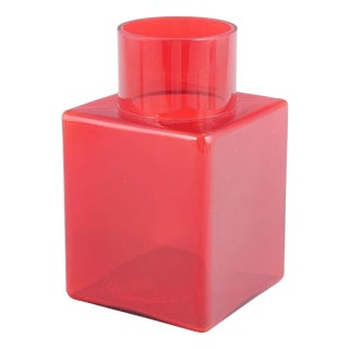 Vintage Geometric Vase in Clear Red Art Glass by Luciano Vistosi for Murano, 1960s For Sale
