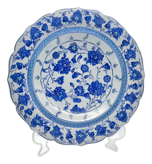 Handmade Ceramic Iznik Decorative Platter (Scalloped Rim) Classic Blue and White