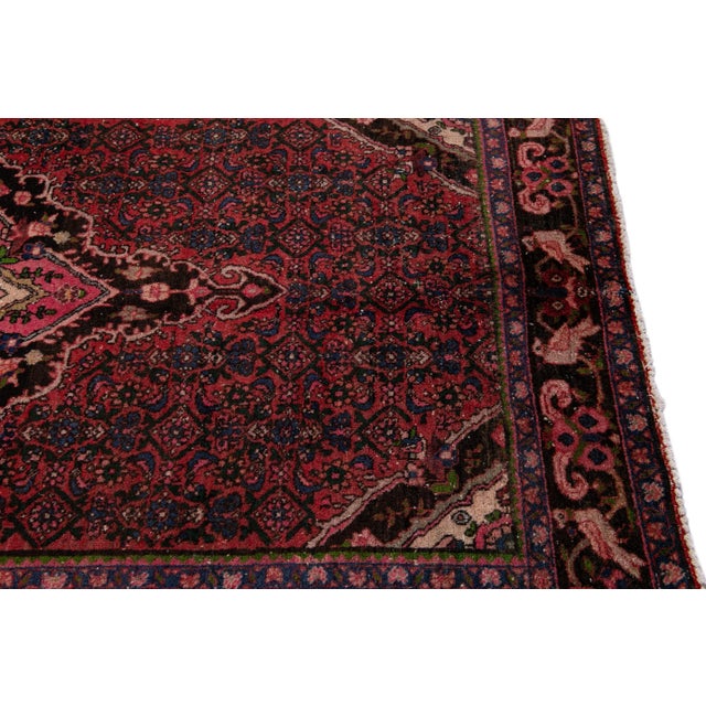 Textile Vintage Heriz Handmade Red Medallion Wool Rug For Sale - Image 7 of 10