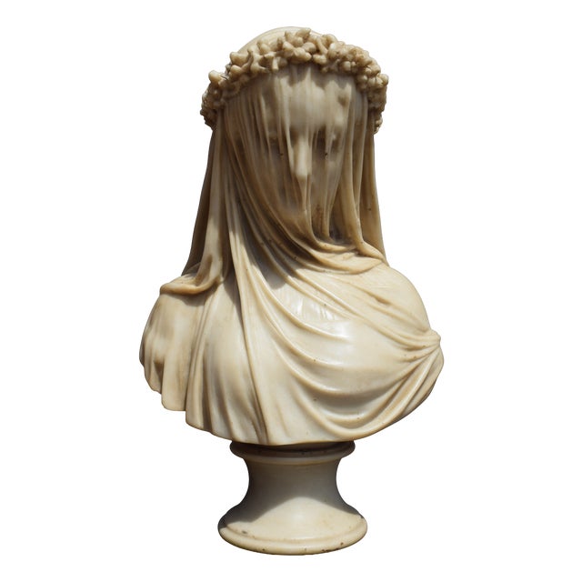 Bust of Veiled Lady in Reconstructed Carrara Marble by Marco D'Urso For Sale