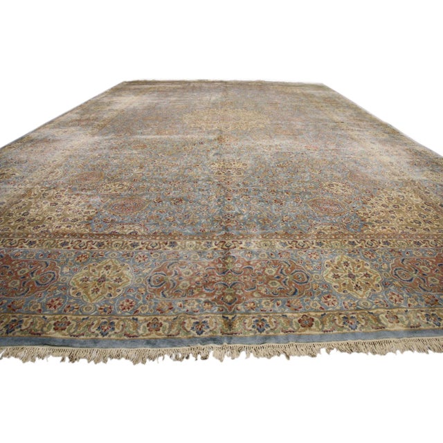 French Provincial Mid 20th Century Vintage Persian Kerman Rug - 13'09 X 23'02 For Sale - Image 3 of 7