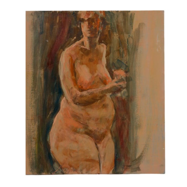 Original, one of a kind matching set of two nude woman. Acrylic and/or oil painting on wood. Unsigned. Lovely muted tones....