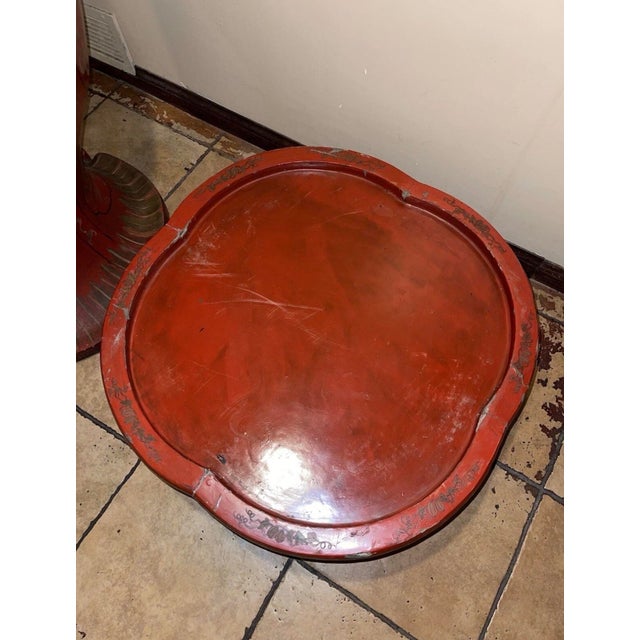 Early 20th Century Large Antique Chinese Red Lacquer Papier-Mâché Floor Vase With Stand For Sale - Image 5 of 6