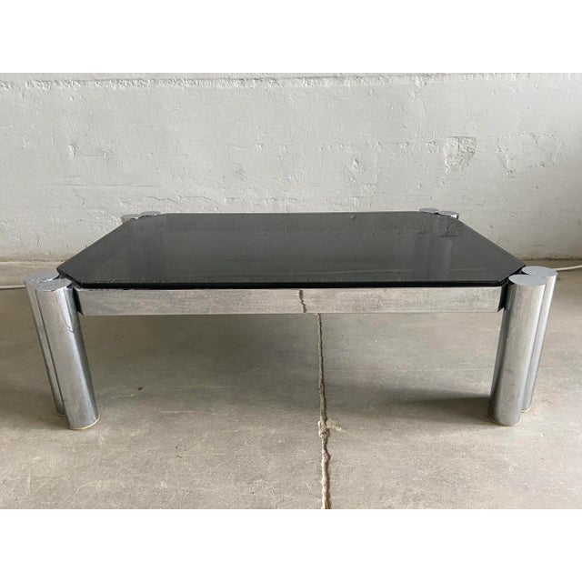 1970s Italian Mid-Century Modern Smoked Glass & Chrome Coffee Table, 1970s For Sale - Image 5 of 11