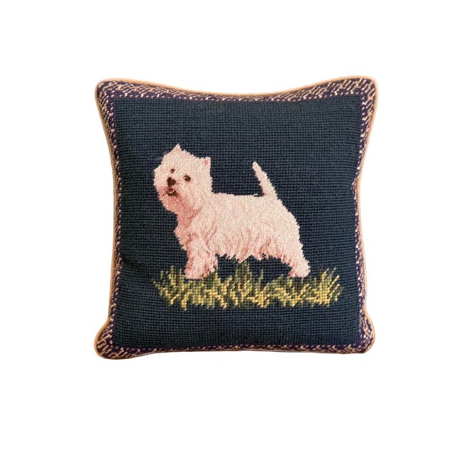 Late 20th Century Vintage Needlepoint Westie Terrier Decorative Accent Pillow With Down Insert For Sale - Image 5 of 9