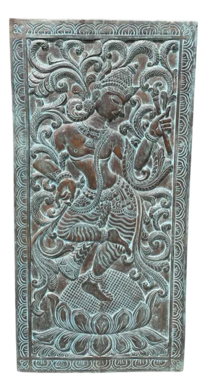 Vintage Wall Decor Barn Door Panel Dancing Krishna Carving Wall Hanging 72