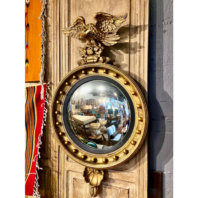 Wood Regency Period Giltwood Convex Eagle Mirror, C. 1820-1825, England 1 For Sale - Image 7 of 8