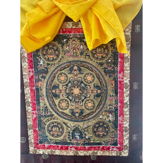 Mid 19th Century Tibetan Thangka Featuring Buddhas in Various Mudras Painted on Silk Board Mounted and Matted For Sale - Image 4 of 5