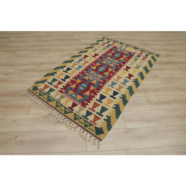 Size: 3.6 x 5.9 ft ( 110 x 180 cm) 43 x 70 inches Color: Organic Natural Dye ( Red,Beige,Blue,Yellow ) Material: 100% Hand...
