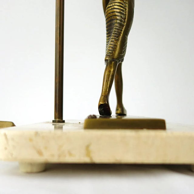 Beige Vintage Neoclassical Marble Foot Table Lamp with Egyptian Warrior For Sale - Image 8 of 17