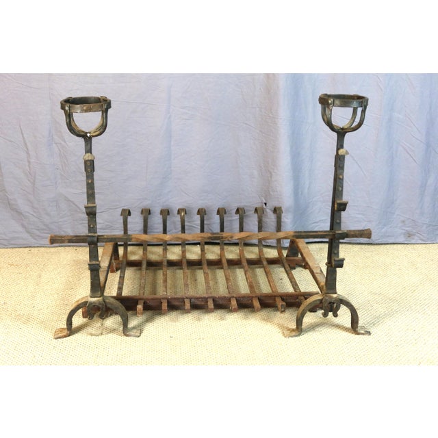 Black Large 19th-Century Andirons and Fireplace Grate, Set of 4 For Sale - Image 8 of 8