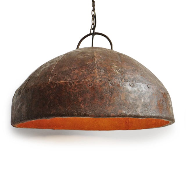 Farmhouse Vintage Industrial Farmhouse Rust Iron Rivet Pendant Light For Sale - Image 3 of 9