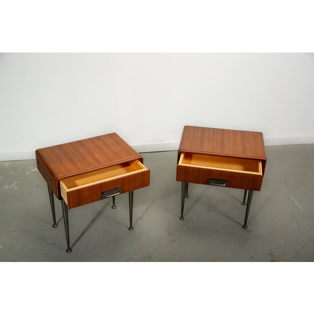 Italian Nightstands in Teak with Brass Details. 1970s, Set of 2 For Sale - Image 4 of 12