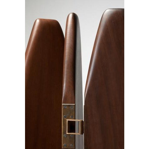 Brown Handcrafted Panama II Brass and Walnut Wood Screen by Reda Amalou Design For Sale - Image 8 of 10