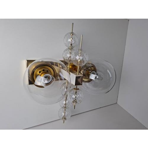 Mid-Century Czech Brass and Glass Wall Sconce attributed to Kamenický Šenov, 1970s For Sale - Image 6 of 18
