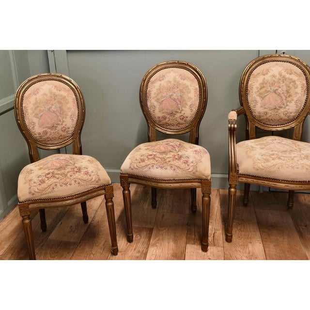 French Louis XVI Style Salon Armchairs, Set of 5 For Sale - Image 5 of 8