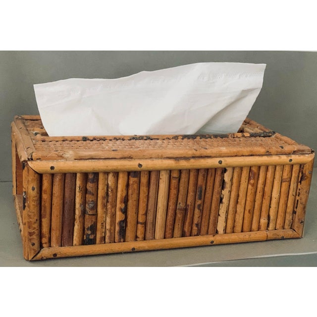 Vintage 1970’s 'Scorched Tortoise' Bamboo, Rattan. Wicker Tissue Box Cover in the Crespi Style For Sale In San Antonio - Image 6 of 12