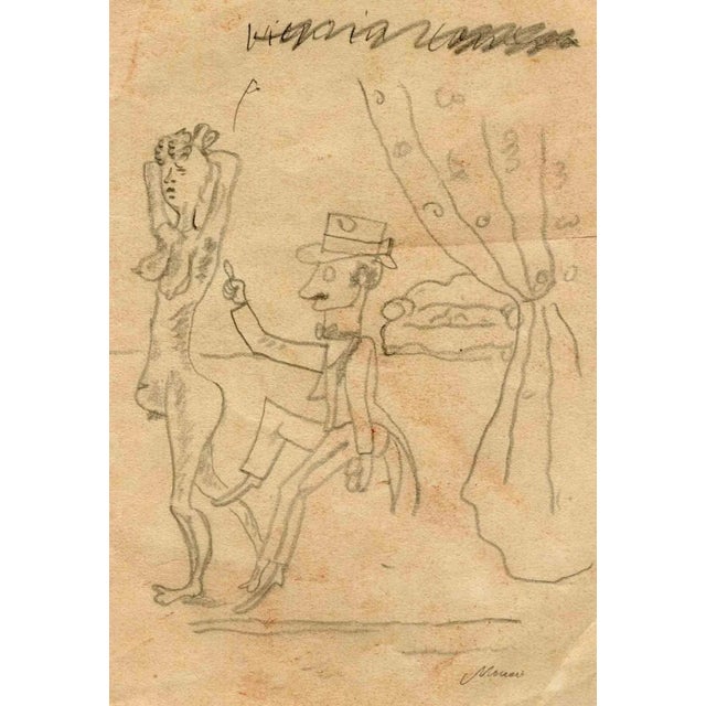 Figures is an original drawing in Pencil realized by Mino Maccari in the mid-20th Century. Good condition. The artwork is...