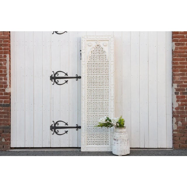 Indian Aged White Carved Arched Door For Sale - Image 3 of 8