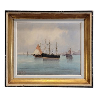 Bernard Van Beek, Kortenhoefs Ships, 1910, Oil on Canvas, Framed For Sale