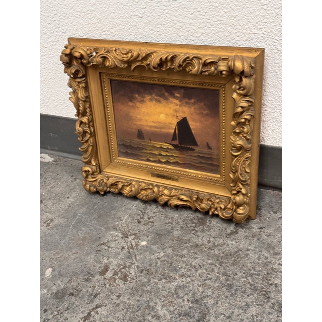 Traditional Capella Signed Moonlit Sailboat Seascape Oil Painting For Sale - Image 3 of 12