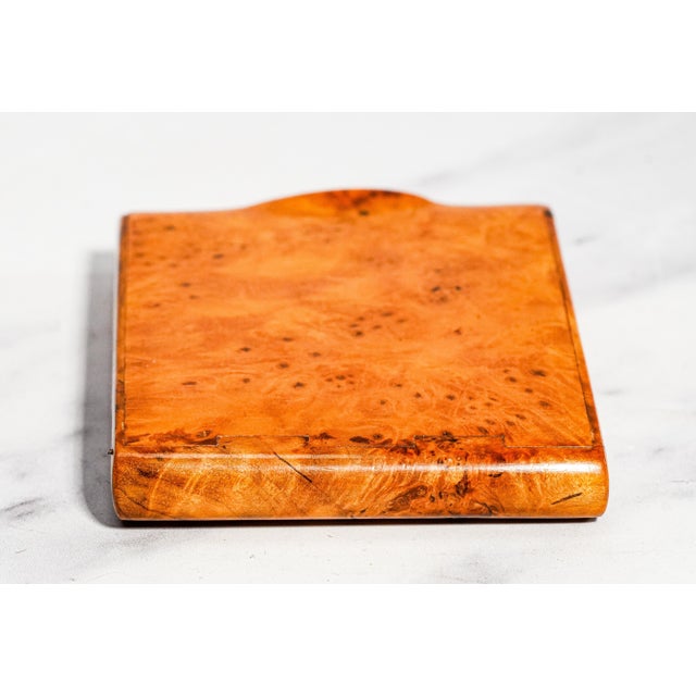 Stately Antique Burl Wood Cigarette Case Interlocking Hinge Pocket & Desk Accessory Tobacciana For Sale - Image 9 of 11