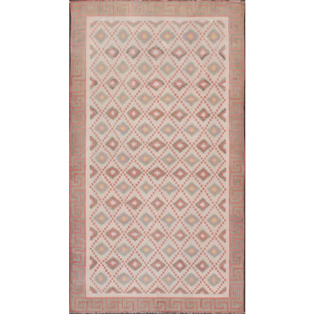 Mid 20th Century Large Vintage Indian Designer Cotton Dhurrie in Muted Pastel Colors 10'6 X 19'4 For Sale - Image 4 of 8