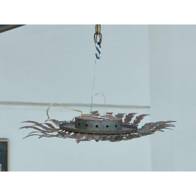 Mid 20th century Spanish Gilt Metal Semi-Flush Sunburst Light Fixture with Star Motifs For Sale - Image 4 of 12