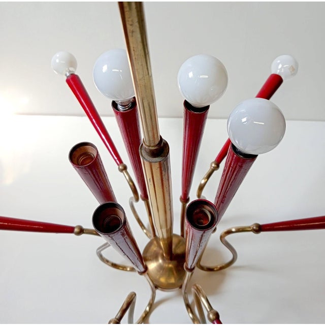 Red Italian Chandelier in the Manner of Arredoluce, 1950s For Sale - Image 8 of 9