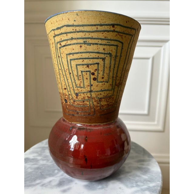 Mid-Century Modern Vintage Italian Mid Century Modern Handcrafted Ceramic Vase in Rust / Ochre / Bronze /Tan For Sale - Image 3 of 10