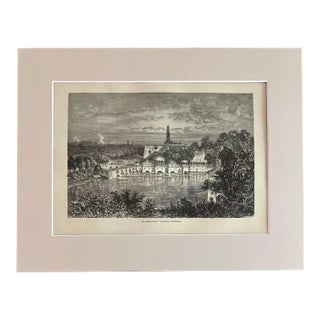 Antique 1874 Wood Engraving "Fairmount Water-Works" Philadelphia PA in 11x14 Mat For Sale