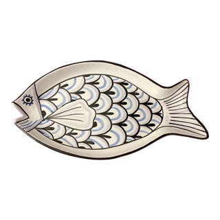Vintage Deruta Italian Handpainted Pottery Fish Oval Platter For Sale