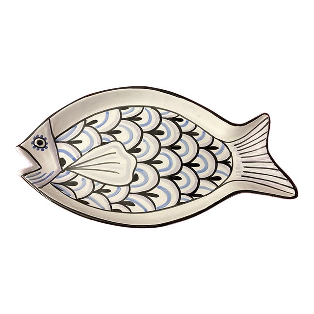 Vintage Deruta Italian Handpainted Pottery Fish Oval Platter For Sale