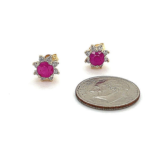 Red Natural Ruby Diamond Earrings 14k Gold 1.25 TCW Certified For Sale - Image 8 of 14