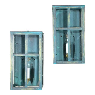 Exquisite Vintage Verdigris Brass Wall Lanterns / Sconces – Pair For Sale