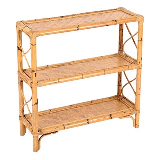 French Riviera Étagère or Console Table in Bamboo and Rattan, Italy, 1970s For Sale