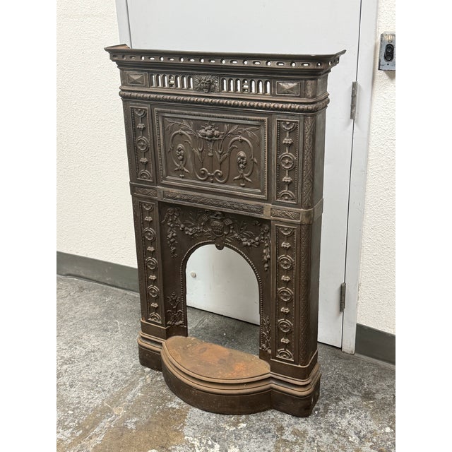 Victorian Victorian Cast Iron Fireplace Surround + Green Stone Top, 19th Century For Sale - Image 3 of 12