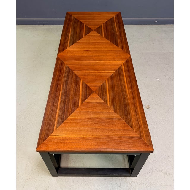 1970s Founders Mid-Century Modern Walnut Parquetry Coffee Table With Black Wood Base For Sale - Image 4 of 13